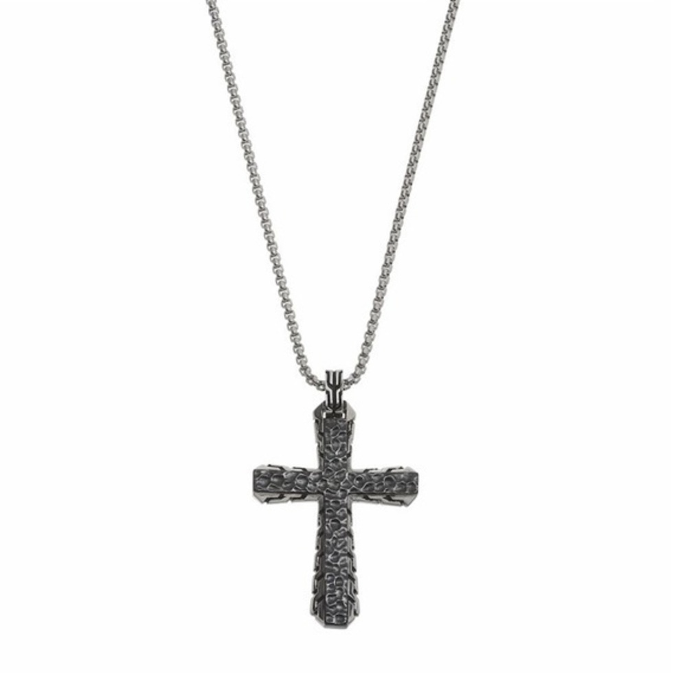 LYNX Stainless Steel Hammered Cross Necklace, NWT